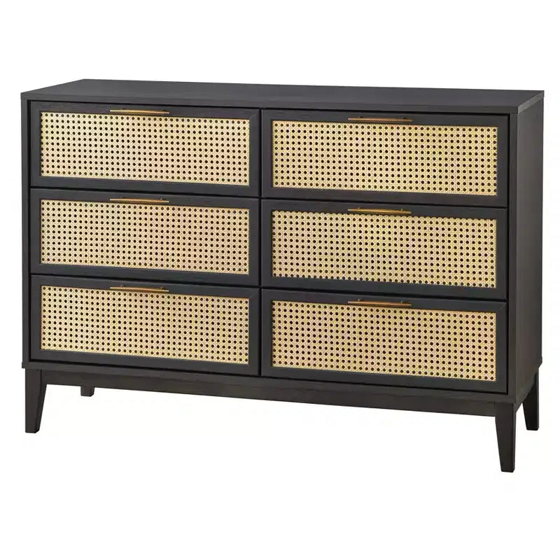 Cassettiera a 6 cassetti con frontali in finto rattan